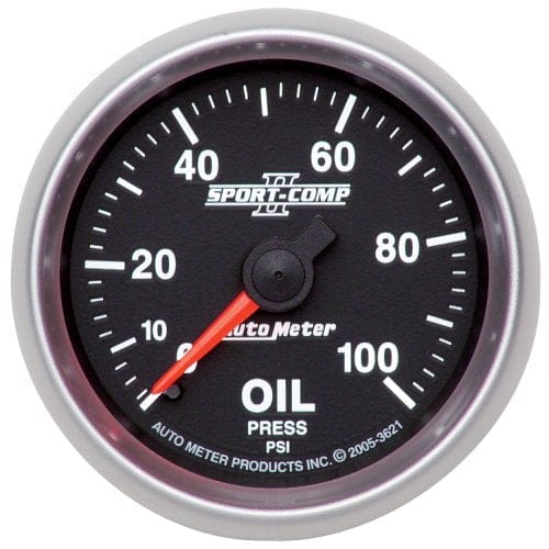 AUTOMETER 2-1/16", Full Sweep Mechanical, 0-100 psi Auto Meter Sport-Comp II Oil Pressure Gauge AU3621 SR