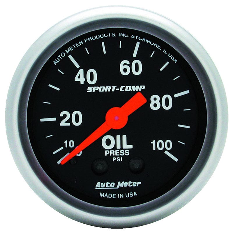 AUTOMETER 2-1/16", Full Sweep Mechanical, 0-100 psi Auto Meter Sport-Comp Series Oil Pressure Gauge AU3321 SR
