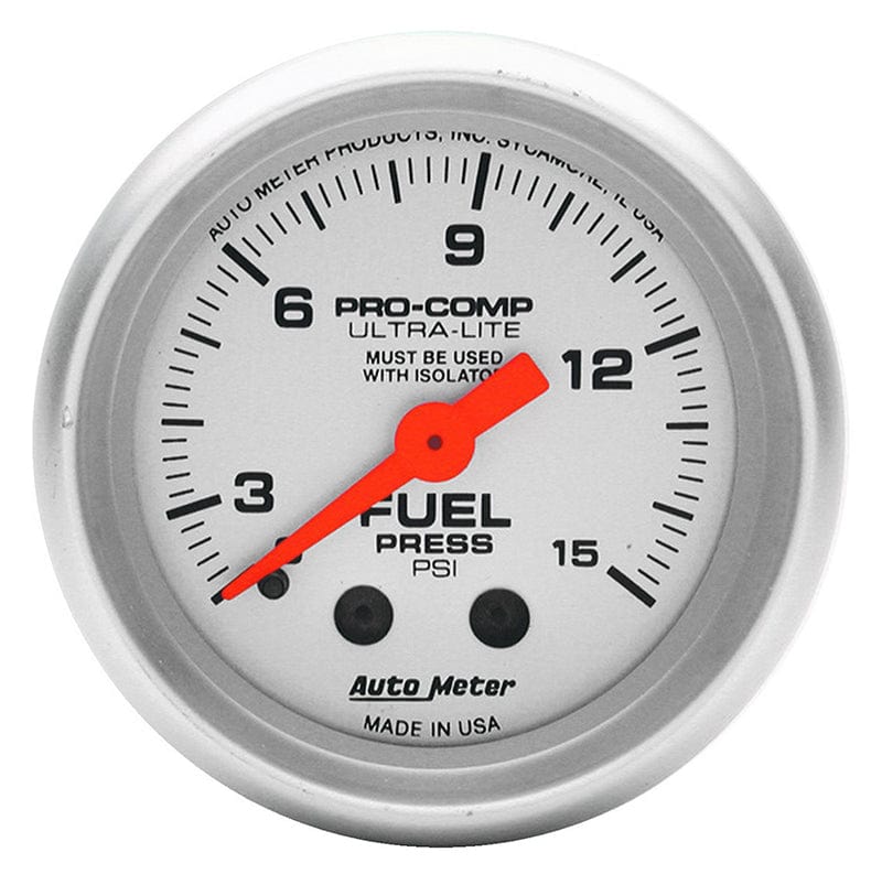 AUTOMETER 2-1/16", Full Sweep Mechanical, 0-15 psi Auto Meter Ultra-Lite Series Fuel Pressure Gauge AU4311 SR