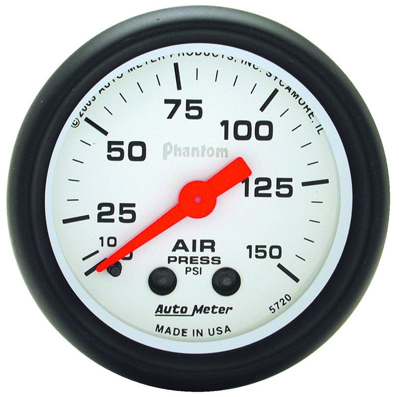 AUTOMETER 2-1/16", Full Sweep Mechanical, 0-150 psi Auto Meter Phantom Series Air Pressure Gauge AU5720 SR