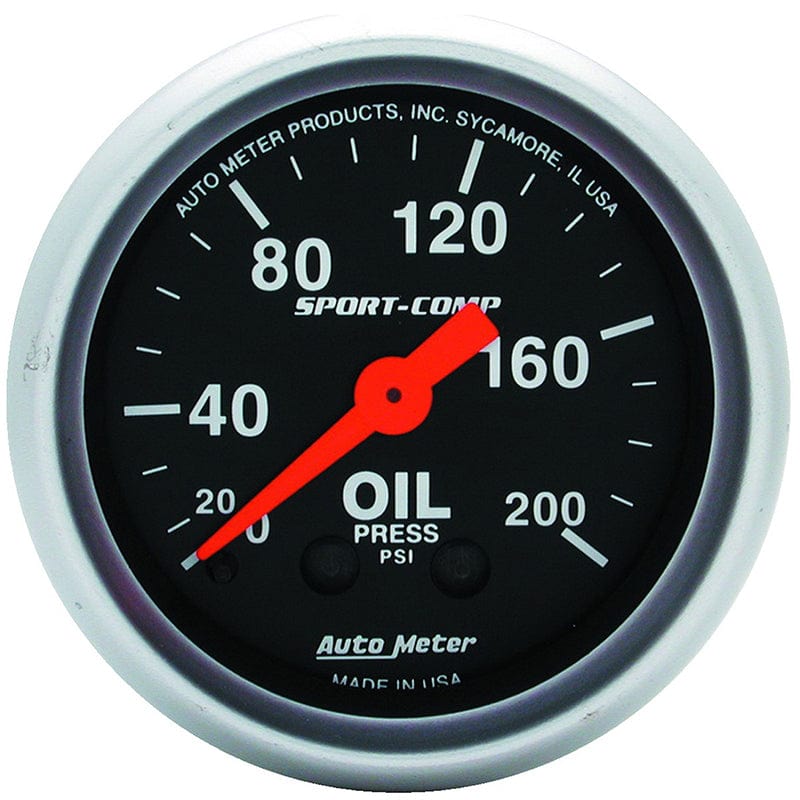 AUTOMETER 2-1/16", Full Sweep Mechanical, 0-200 psi Auto Meter Sport-Comp Series Oil Pressure Gauge AU3322 SR