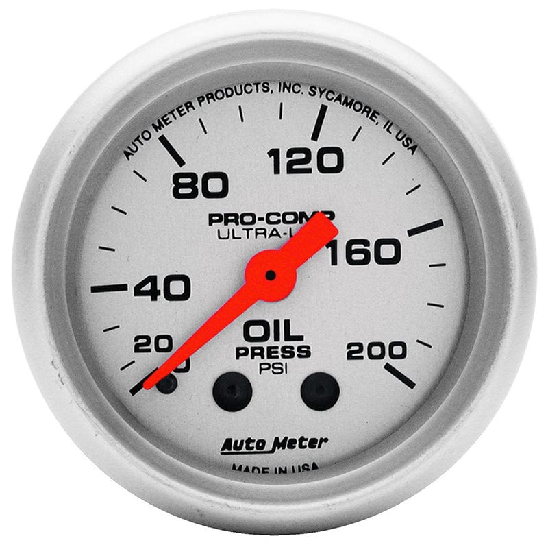 AUTOMETER 2-1/16", Full Sweep Mechanical, 0-200 psi Auto Meter Ultra-Lite Series Oil Pressure Gauge AU4322 SR