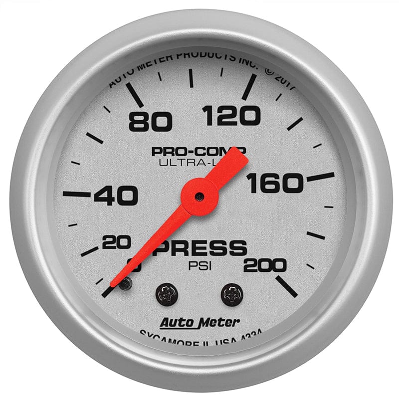 AUTOMETER 2-1/16", Full Sweep Mechanical, 0-200 PSI Auto Meter Ultra-Lite Series Pressure Gauge AU4334 SR