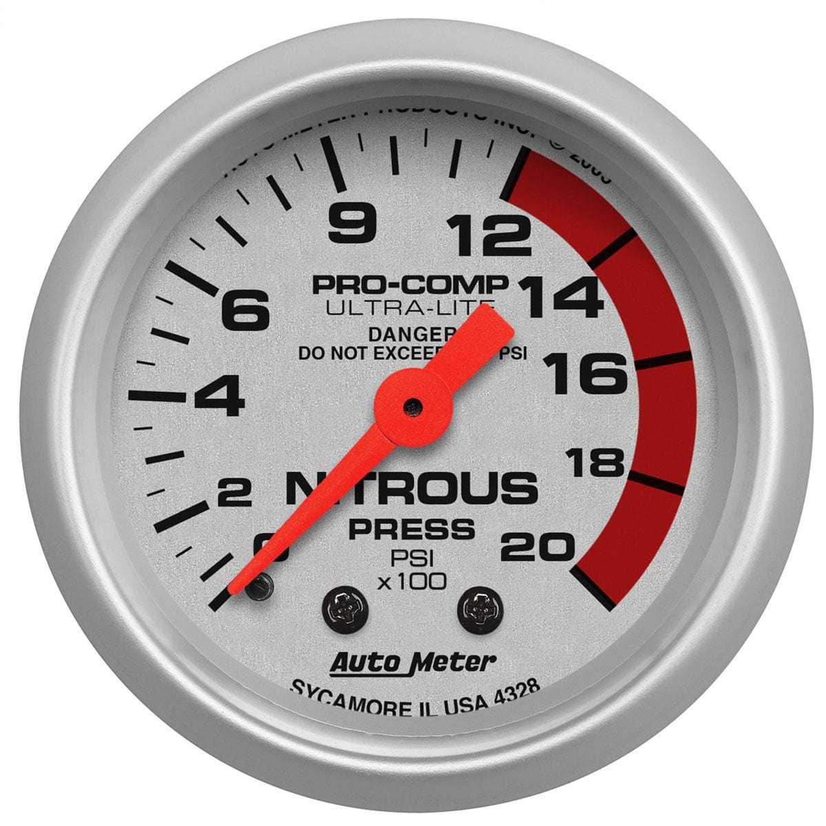 AUTOMETER 2-1/16", Full Sweep Mechanical, 0-2000 psi Auto Meter Ultra-Lite Series Nitrous Pressure Gauge AU4328 SR