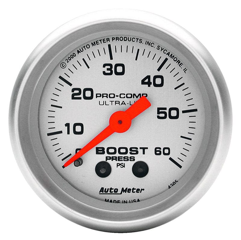 AUTOMETER 2-1/16", Full Sweep Mechanical, 0-60 psi Auto Meter Ultra-Lite Series Boost Gauge AU4305 SR