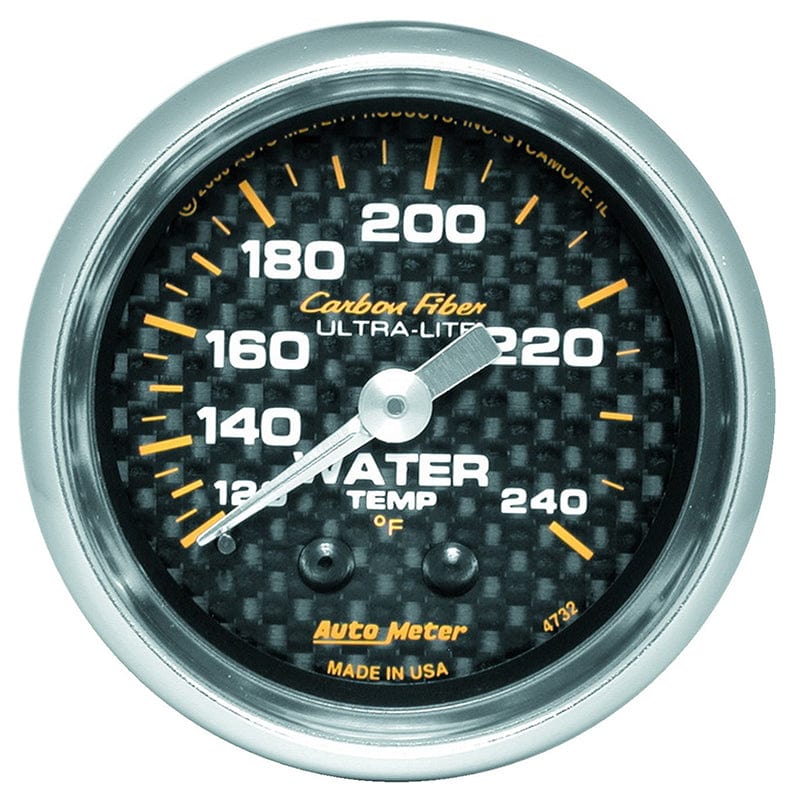 AUTOMETER 2-1/16", Full Sweep Mechanical, 120-240°F Auto Meter Carbon Fiber Series Water Temperature Gauge AU4732 SR