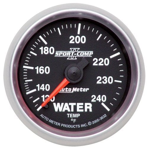 AUTOMETER 2-1/16", Full Sweep Mechanical, 120-240°F Auto Meter Sport-Comp II Water Temperature Gauge AU3632 SR