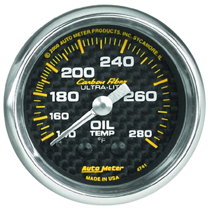 AUTOMETER 2-1/16", Full Sweep Mechanical, 140-280°F Auto Meter Carbon Fiber Series Oil Temperature Gauge AU4741 SR