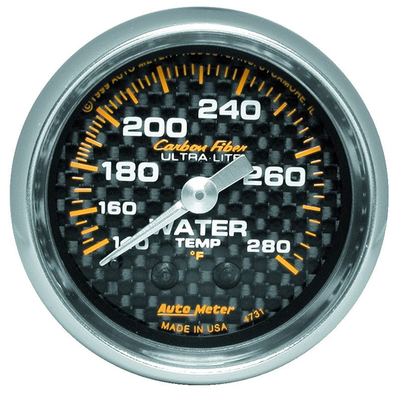AUTOMETER 2-1/16", Full Sweep Mechanical, 140-280°F Auto Meter Carbon Fiber Series Water Temperature Gauge AU4731 SR