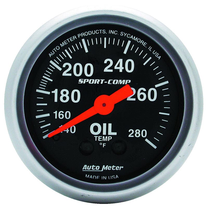 AUTOMETER 2-1/16", Full Sweep Mechanical, 140-280°F Auto Meter Sport-Comp Series Oil Temperature Gauge AU3341 SR