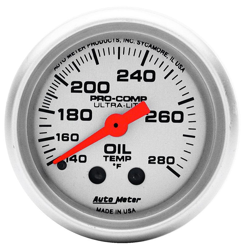 AUTOMETER 2-1/16", Full Sweep Mechanical, 140-280°F Auto Meter Ultra-Lite Series Oil Temperature Gauge AU4341 SR