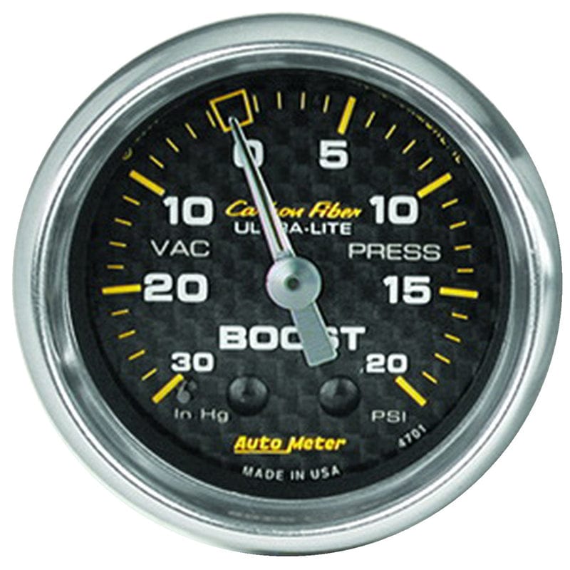 AUTOMETER 2-1/16", Full Sweep Mechanical, 30 In. Hg./20 psi Auto Meter Carbon Fiber Series Boost/Vacuum Gauge AU4701 SR