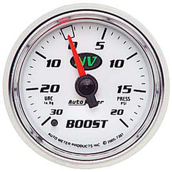 AUTOMETER 2-1/16", Full Sweep Mechanical, 30 In. Hg/20 psi Auto Meter NV Series Boost/Vacuum Gauge AU7307 SR