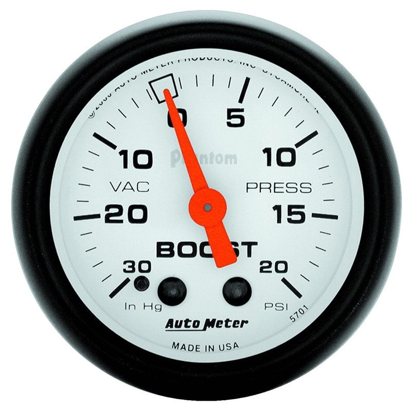 AUTOMETER 2-1/16", Full Sweep Mechanical, 30 in Hg./20 psi Auto Meter Phantom Series Boost/Vacuum Gauge AU5701 SR