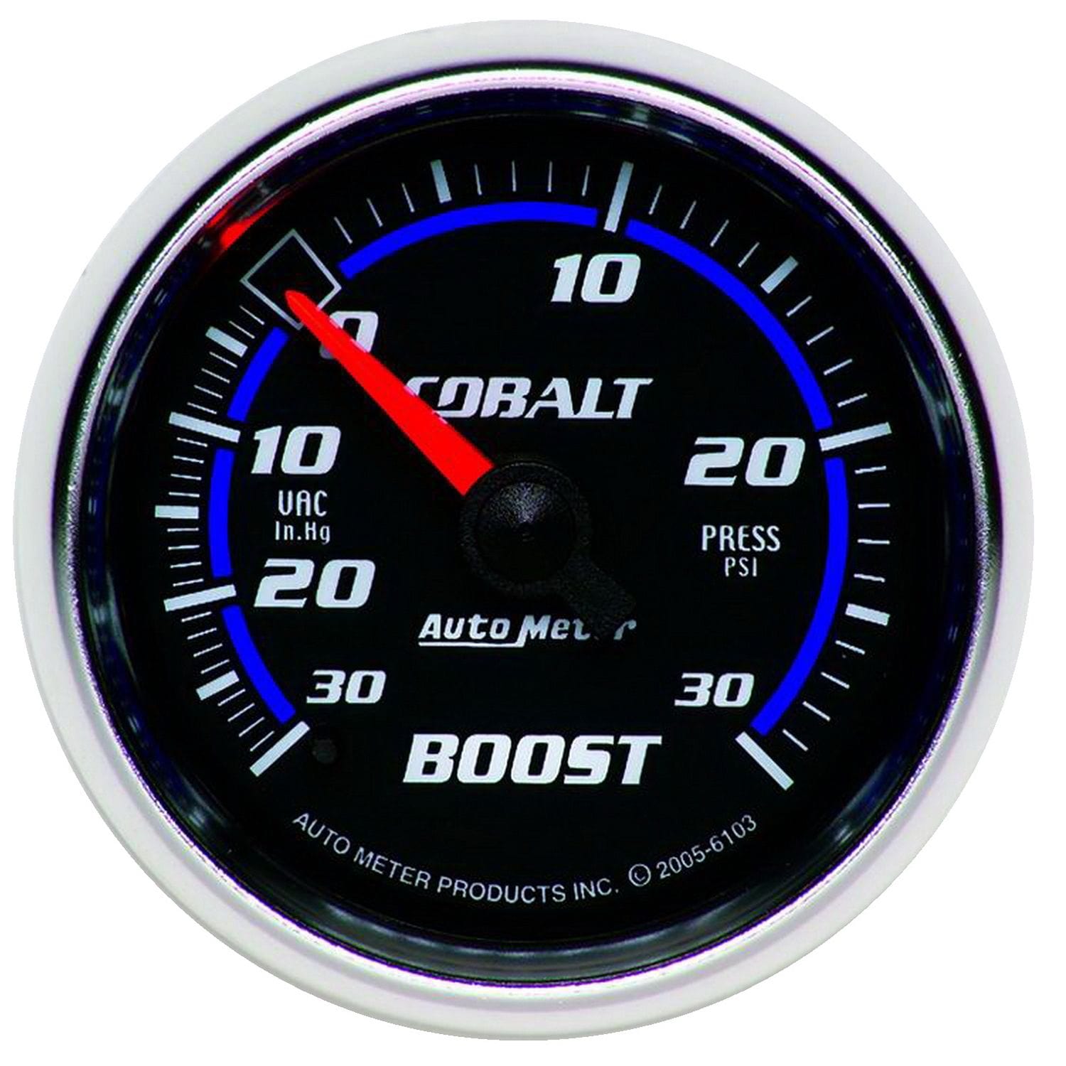 AUTOMETER 2-1/16", Full Sweep Mechanical, 30 In. Hg./30 psi Auto Meter Cobalt Series Boost/Vacuum Gauge AU6103 SR
