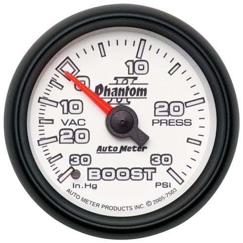 AUTOMETER 2-1/16", Full Sweep Mechanical, 30 In. Hg/30 psi Auto Meter Phantom II Series Boost/Vacuum Gauge AU7503 SR