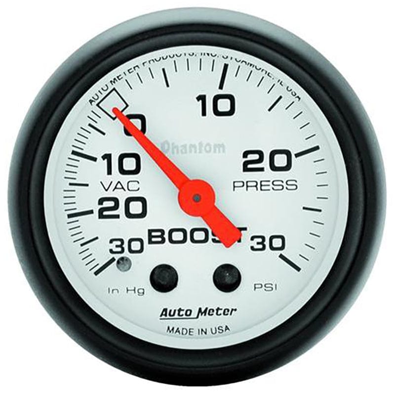AUTOMETER 2-1/16", Full Sweep Mechanical, 30 in Hg./30 psi Auto Meter Phantom Series Boost/Vacuum Gauge AU5703 SR