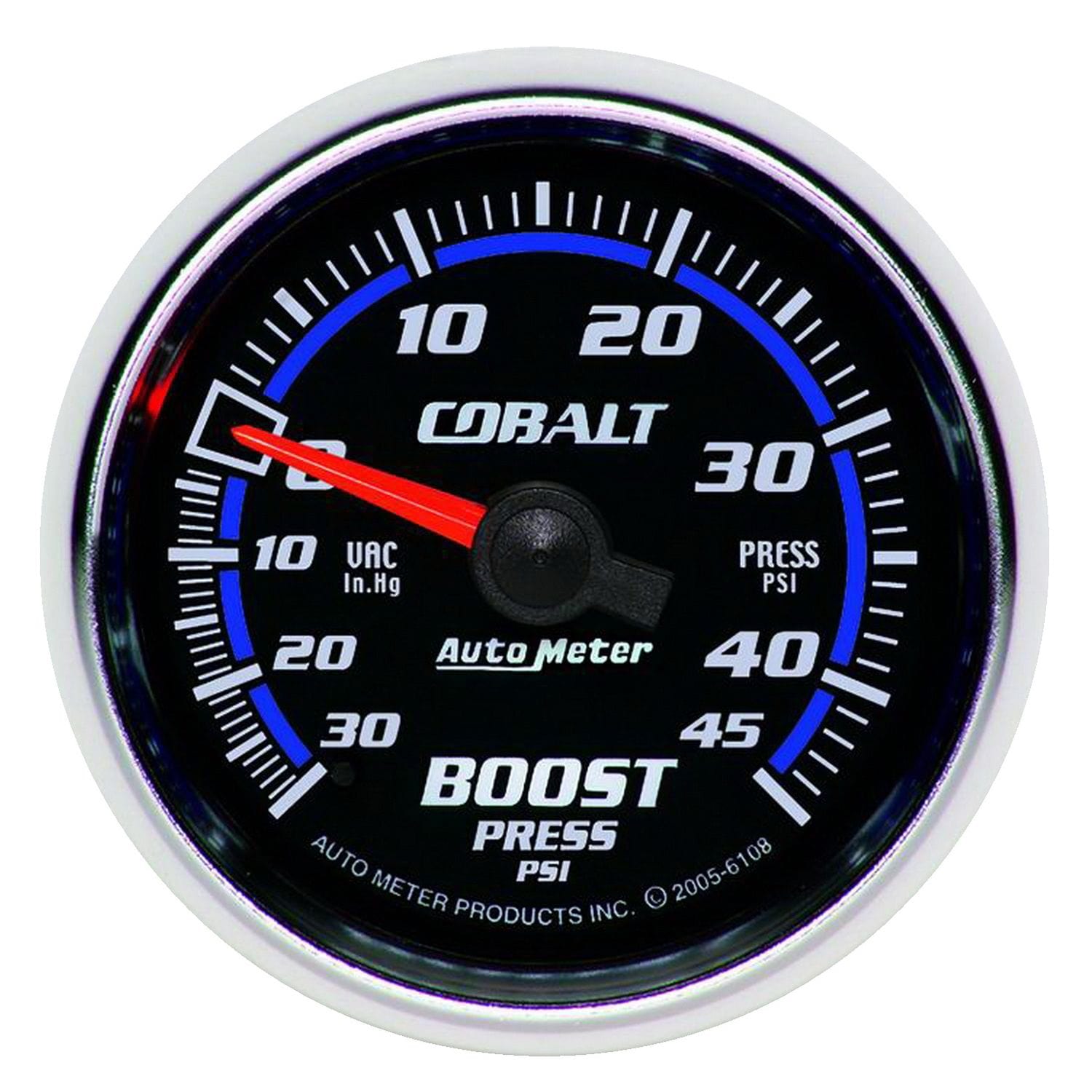 AUTOMETER 2-1/16", Full Sweep Mechanical, 30 In. Hg./45 psi Auto Meter Cobalt Series Boost/Vacuum Gauge AU6108 SR