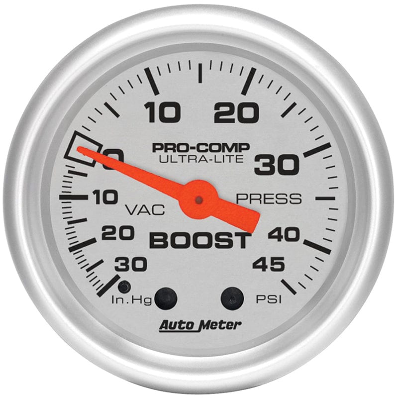 AUTOMETER 2-1/16", Full Sweep Mechanical, 30 In. Hg/45 psi Auto Meter Ultra-Lite Series Boost/Vacuum Gauge AU4308 SR