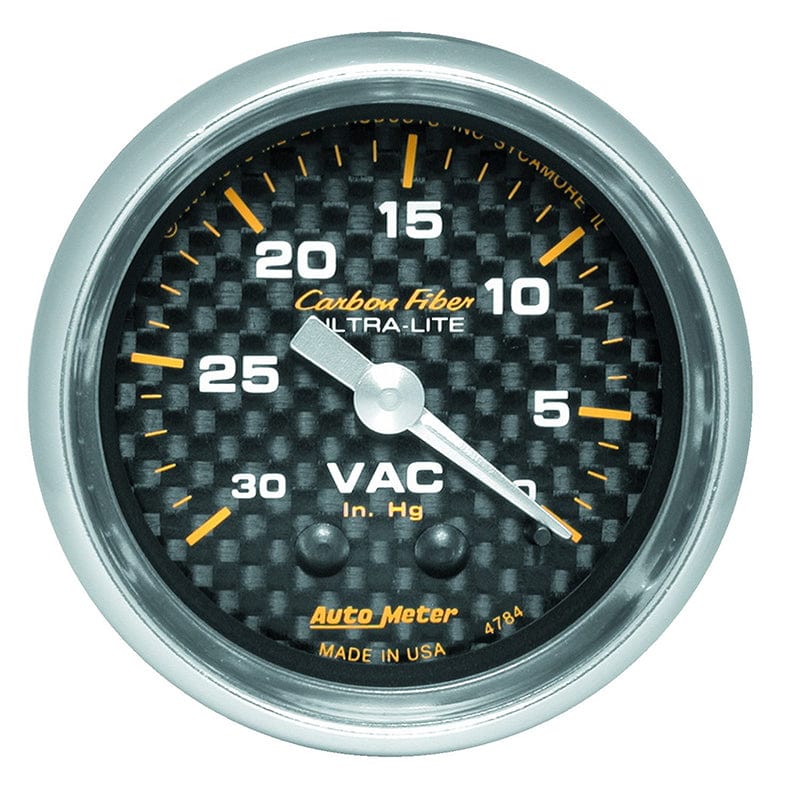 AUTOMETER 2-1/16", Full Sweep Mechanical, 30 In. Hg. Auto Meter Carbon Fiber Series Vacuum Gauge AU4784 SR
