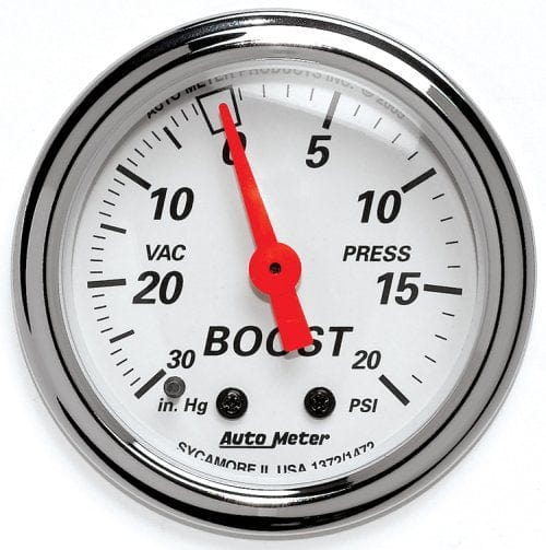 AUTOMETER 2-1/16", Full Sweep Mechanical, 30 in. Hg-Vac/20 psi Auto Meter Arctic White Series Boost/Vacuum Gauge AU1372 SR