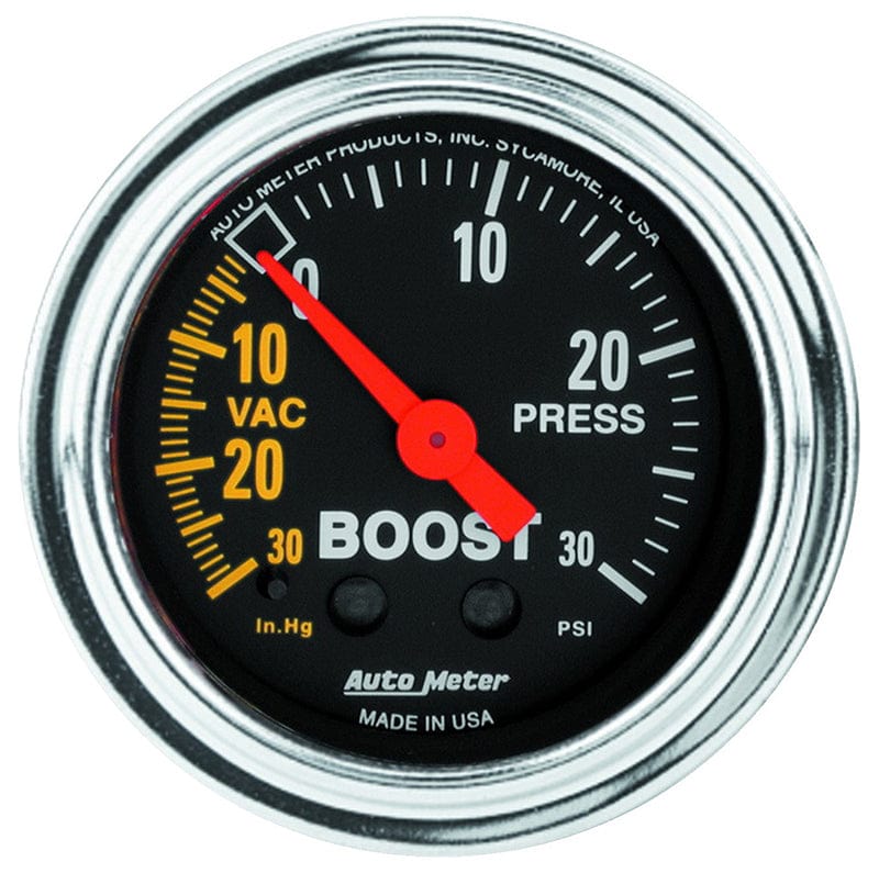 AUTOMETER 2-1/16", Full Sweep Mechanical, 30 In. Hg.-Vac/30 psi Auto Meter Traditional Chrome Series Boost/Vacuum Gauge AU2403 SR