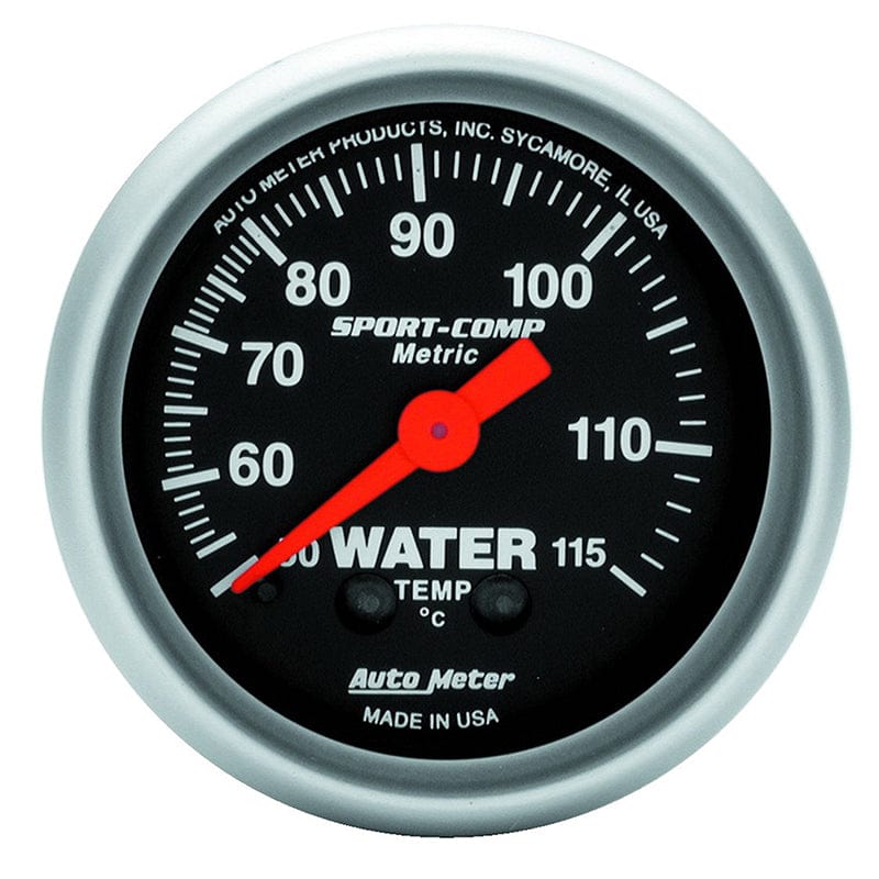 AUTOMETER 2-1/16", Full Sweep Mechanical, Metric, 50-115°C Auto Meter Sport-Comp Series Water Temperature Gauge AU3332-M SR