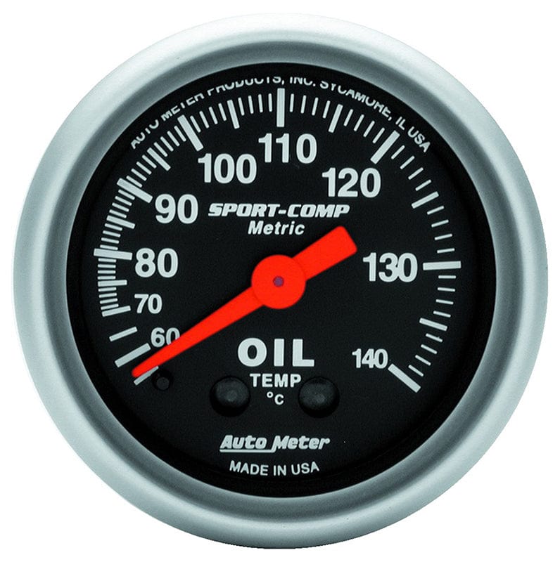 AUTOMETER 2-1/16", Full Sweep Mechanical, Metric, 60-140°C Auto Meter Sport-Comp Series Oil Temperature Gauge AU3341-M SR