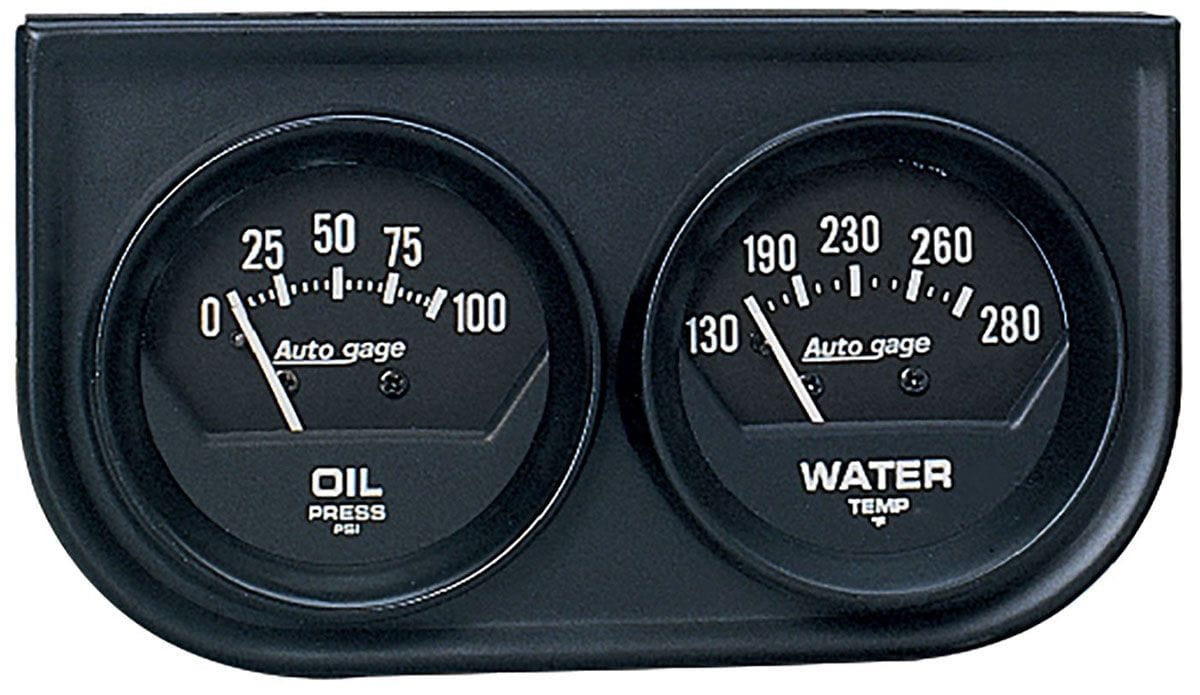 AUTOMETER 2-1/16", Mechanical, Oil Pressure 0-100 psi, Water Temperature 130-28 Auto Meter Auto gage Two-Gauge Console AU2345 SR