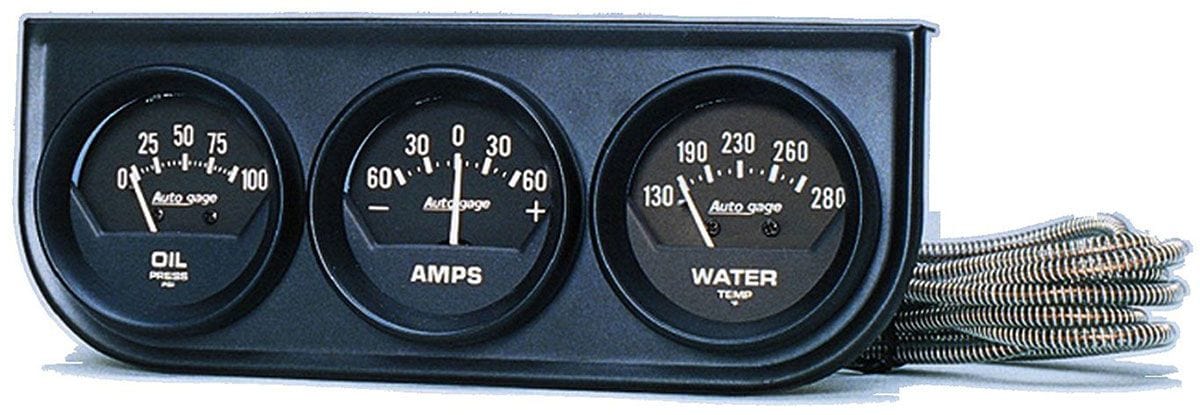 AUTOMETER 2-1/16", Mechanical, Oil Pressure, Water Temperature, Ammeter Auto Meter Auto gage Three-Gauge Console AU2347 SR