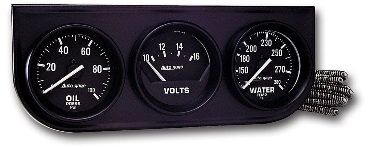 AUTOMETER 2-1/16", Mechanical, Oil Pressure, Water Temperature, Voltmeter Auto Meter Auto gage Three-Gauge Console AU2397 SR