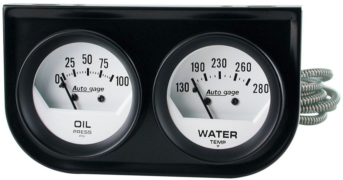 AUTOMETER 2-1/16", Mechanical, White Dial, Oil Press, 0-100 psi, Water Temp 130 Auto Meter Auto gage Two-Gauge Console AU2323 SR