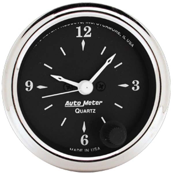 AUTOMETER 2-1/16", Quartz Movement w/Second Hand Auto Meter Old Tyme Black Series Clock AU1785 SR