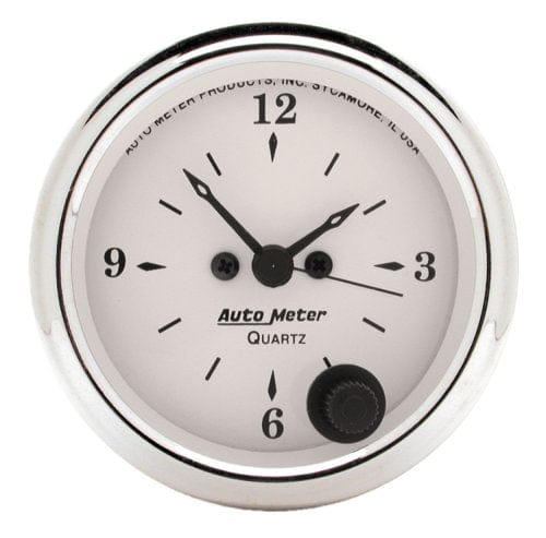 AUTOMETER 2-1/16", Quartz Movement w/Second Hand Auto Meter Old Tyme White Series Clock AU1686 SR