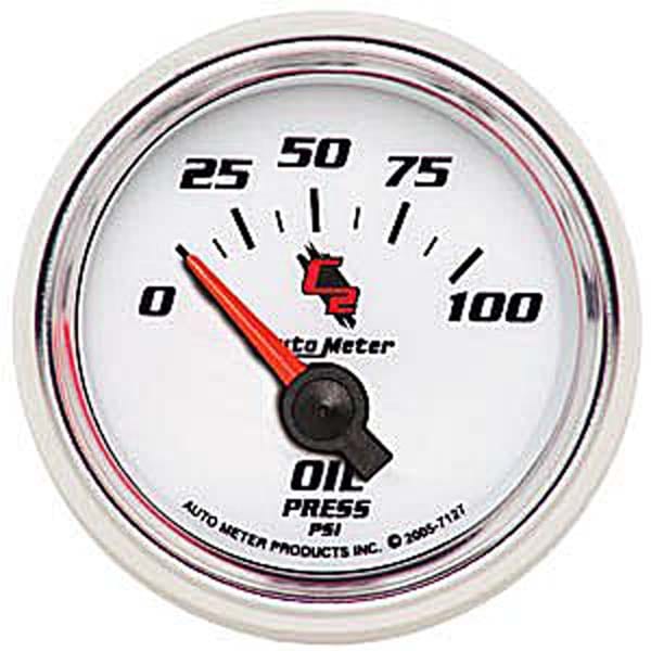 AUTOMETER 2-1/16", Short Sweep Electric, 0-100 psi Auto Meter C2 Series Oil Pressure Gauge AU7127 SR