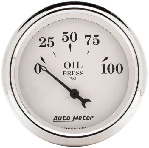 AUTOMETER 2-1/16", Short Sweep Electric, 0-100 psi Auto Meter Old Tyme White Series Oil Pressure Gauge AU1628 SR