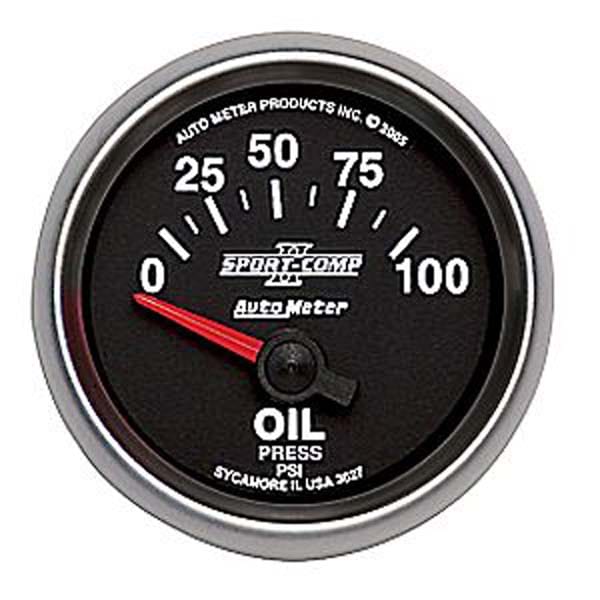 AUTOMETER 2-1/16", Short Sweep Electric, 0-100 psi Auto Meter Sport-Comp II Oil Pressure Gauge AU3627 SR