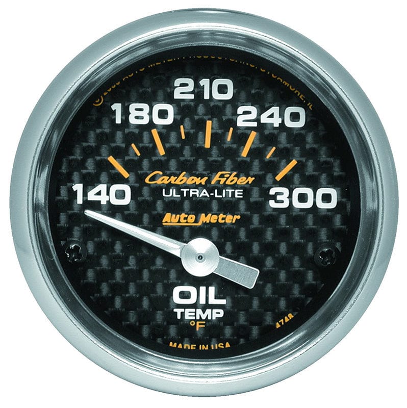 AUTOMETER 2-1/16", Short Sweep Electric, 140-300°F Auto Meter Carbon Fiber Series Oil Temperature Gauge AU4748 SR