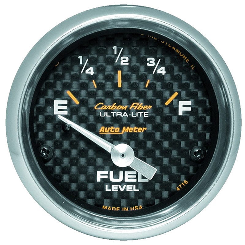 AUTOMETER 2-1/16", Short Sweep Electric, 240 ohms Empty/33 ohms Full Auto Meter Carbon Fiber Series Fuel Level Gauge AU4716 SR