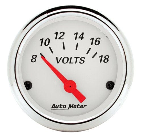 AUTOMETER 2-1/16", Short Sweep Electric, 8-18 volts Auto Meter Arctic White Series Voltmeter AU1391 SR