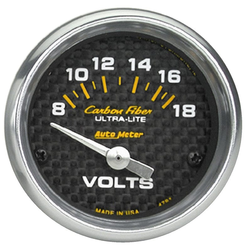 AUTOMETER 2-1/16", Short Sweep Electric, 8-18 volts Auto Meter Carbon Fiber Series Voltmeter Gauge AU4791 SR