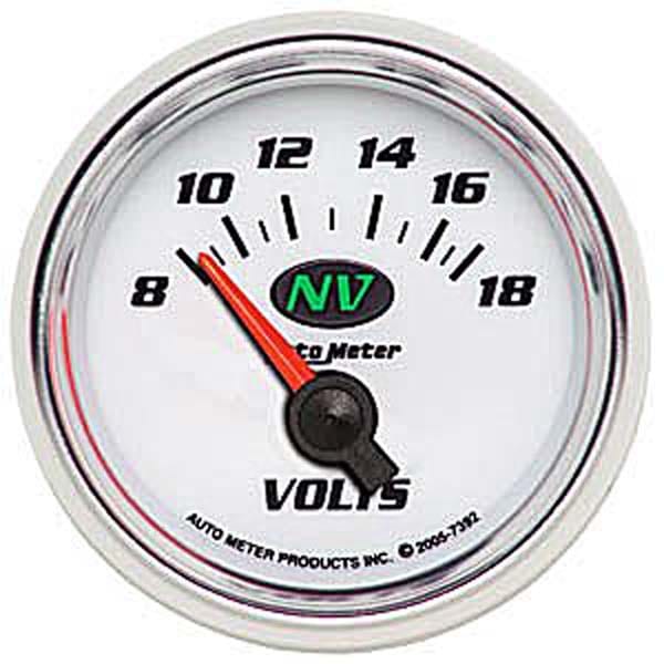 AUTOMETER 2-1/16", Short Sweep Electric, 8-18 volts. Auto Meter NV Series Voltmeter Gauge AU7392 SR