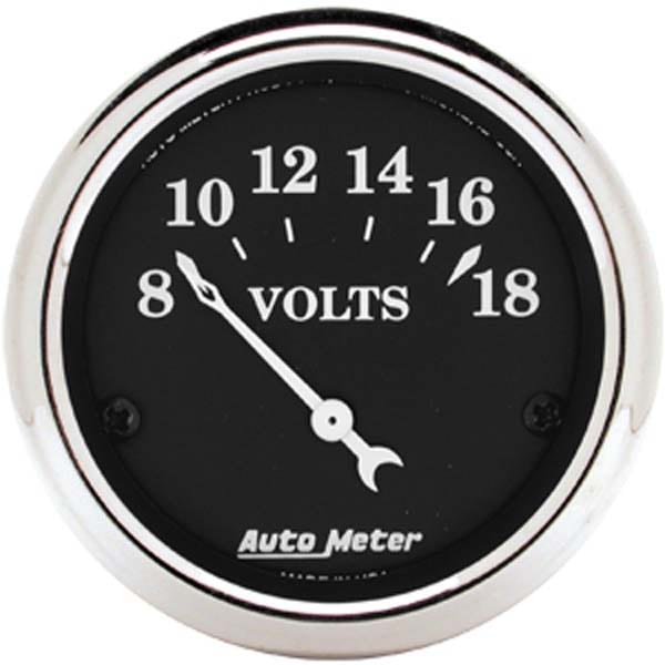 AUTOMETER 2-1/16", Short Sweep Electric, 8-18 volts Auto Meter Old Tyme Black Series Voltmeter AU1791 SR