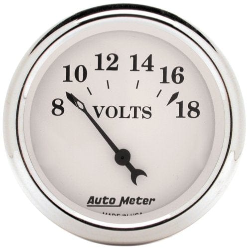 AUTOMETER 2-1/16", Short Sweep Electric, 8-18 volts Auto Meter Old Tyme White Series Voltmeter AU1692 SR