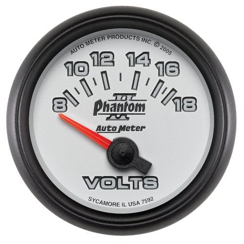 AUTOMETER 2-1/16", Short Sweep Electric, 8-18 volts Auto Meter Phantom II Series Voltmeter Gauge AU7592 SR