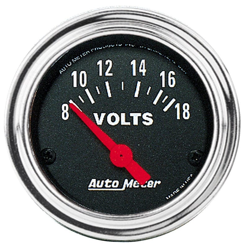 AUTOMETER 2-1/16", Short Sweep Electric, 8-18 volts Auto Meter Traditional Chrome Series Voltmeter Gauge AU2592 SR
