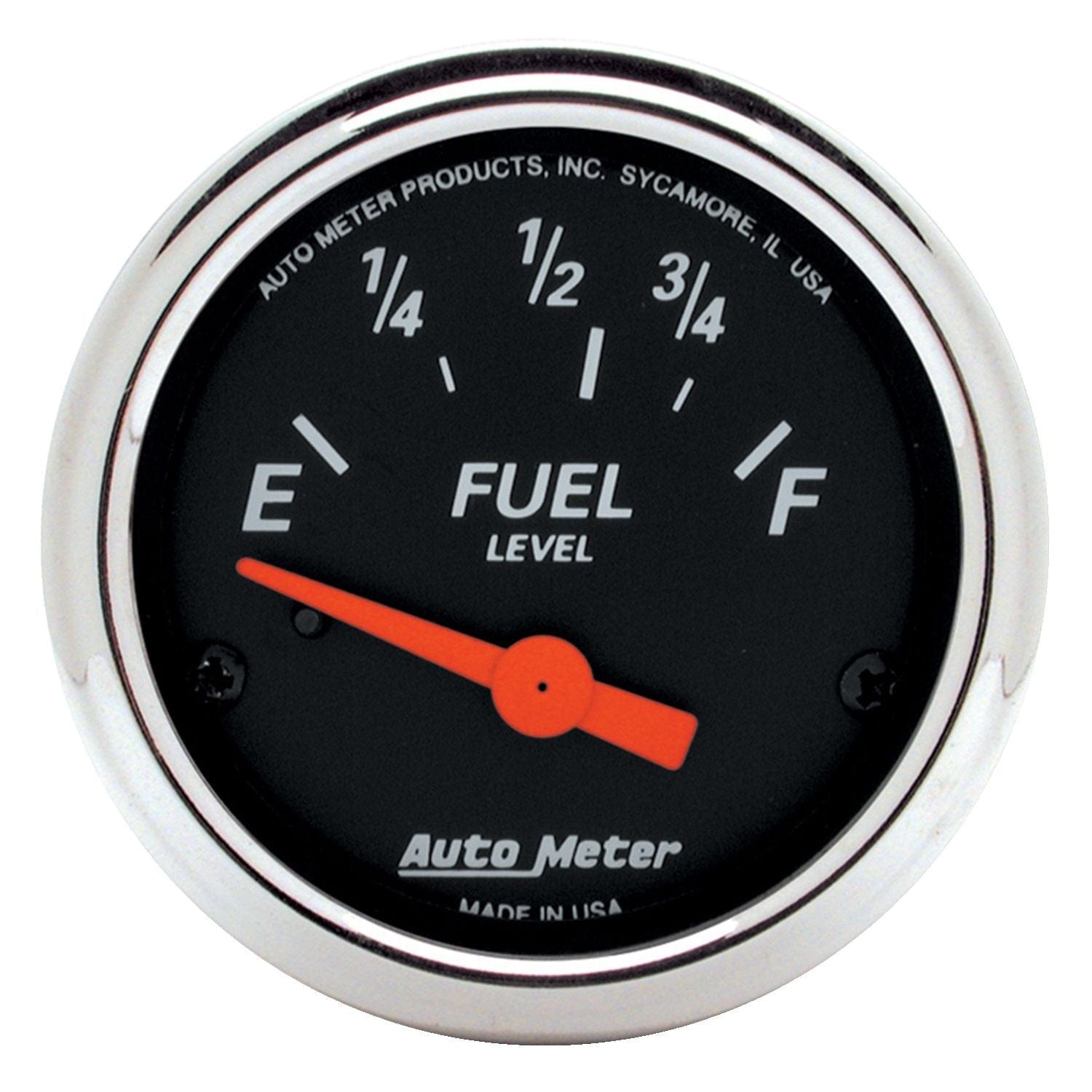 AUTOMETER 2-1/16", Short Sweep Electric, Ford, 73 ohms Empty/8-12 ohms Full Auto Meter Designer Black Series Fuel Level Gauge Chrome Bezel AU1423 SR