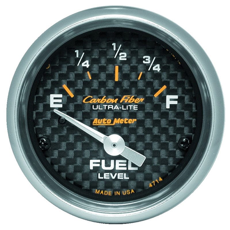 AUTOMETER 2-1/16", Short Sweep Electric, GM, 0 ohms Empty/90 ohms Full Auto Meter Carbon Fiber Series Fuel Level Gauge AU4714 SR