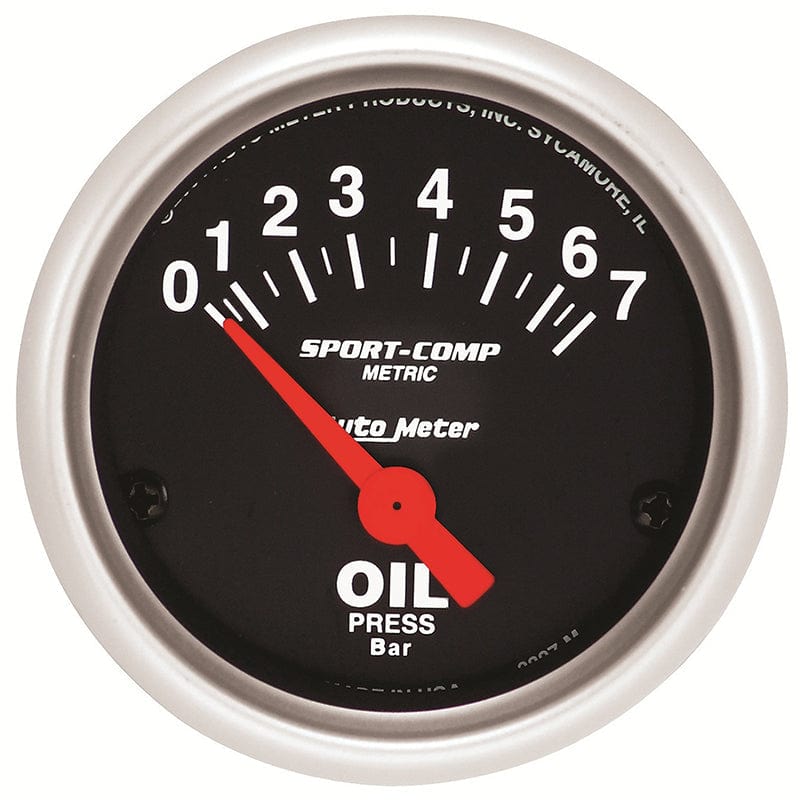 AUTOMETER 2-1/16", Short Sweep Electric, Metric, 0-7 Bar Auto Meter Sport-Comp Series Oil Pressure Gauge AU3327-M SR