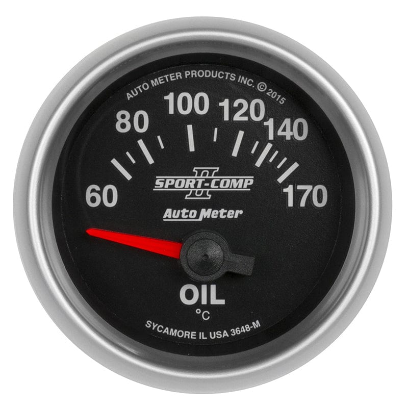 AUTOMETER 2-1/16", Short Sweep Electrical, Metric, 60-170°C Auto Meter Sport-Comp II Series Oil Temperature Gauge AU3648-M SR